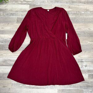 Old Navy NWT Burgundy Long Sleeve Faux Wrap Dress Women's Size XL A29